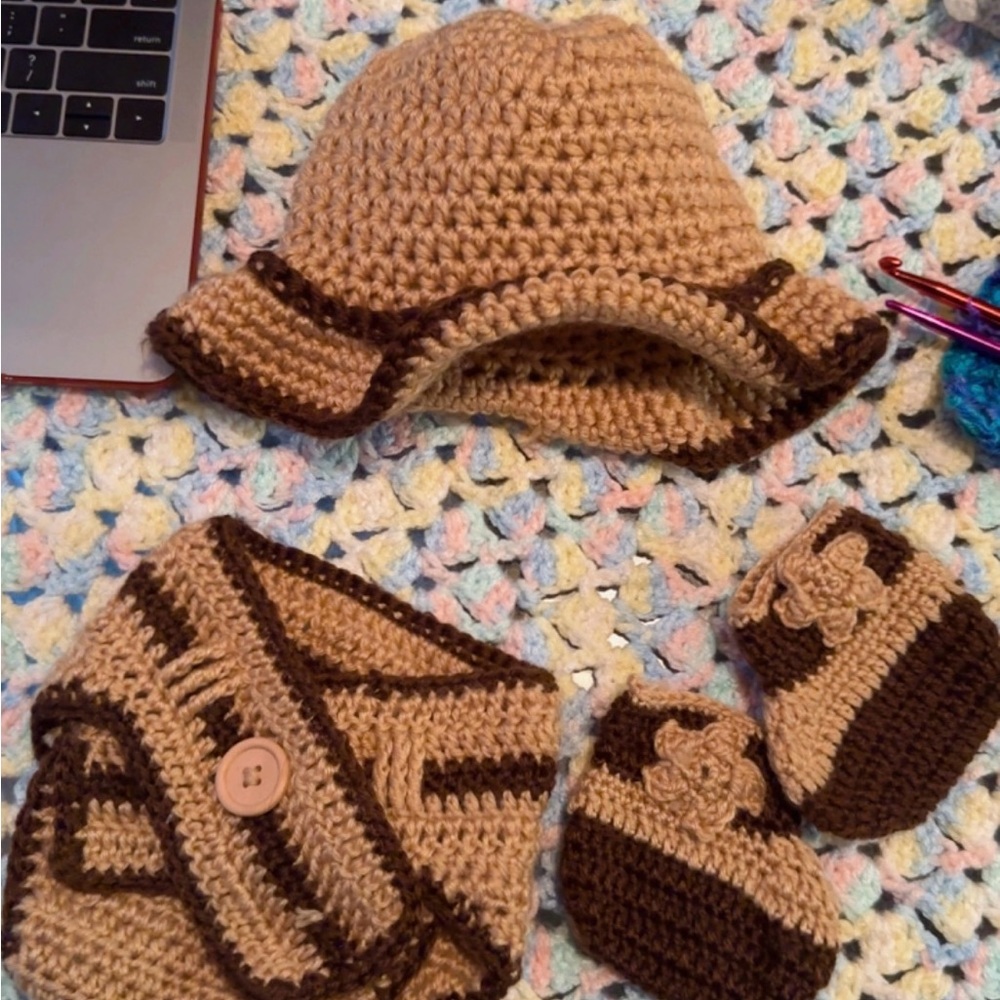 Handmade Tan and Brown Crochet Baby Set